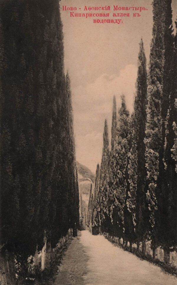 01087_New_Athos_monastery_Cypress_alley_to_waterfall